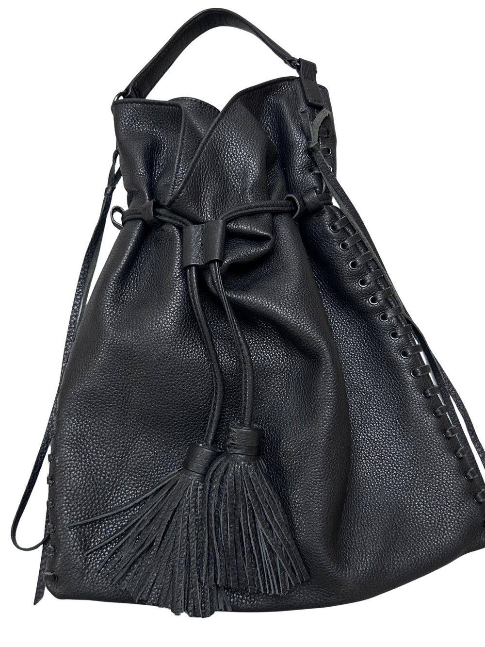 💜MAKE OFFER💜 Rebecca Minkoff Black Leather Drawstring Hobo Purse Bucket Bag